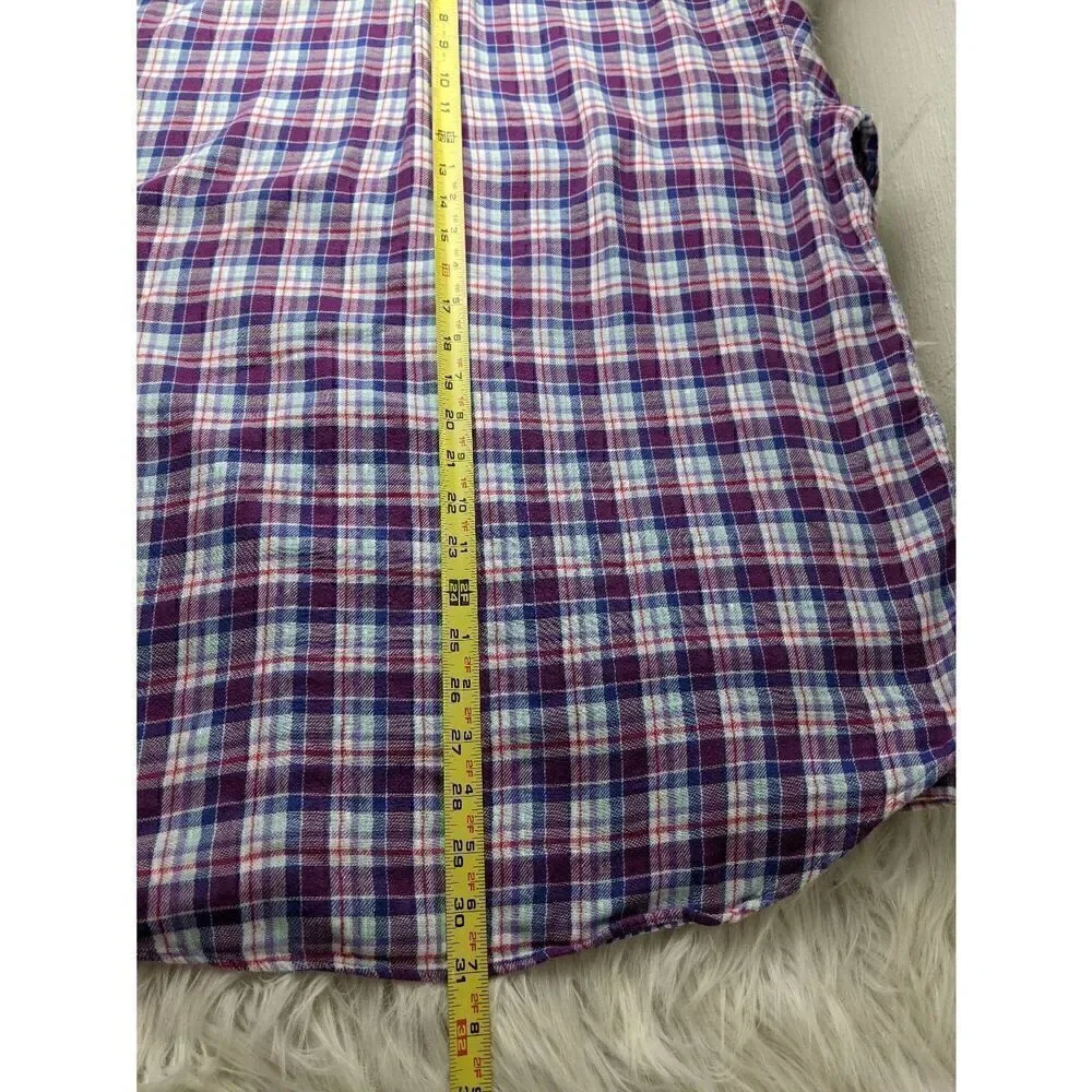 Ralph Lauren Button up Shirt Men Blue Purple Plaid Flannel Cotton Shirt Sz L Lar